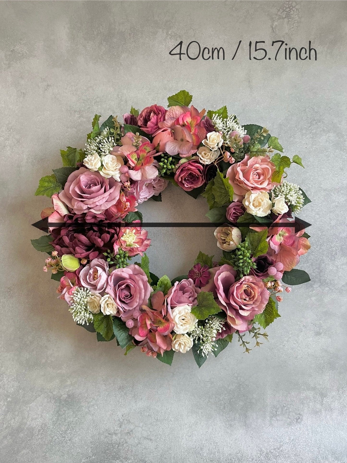 Flower wreath for front door - Pink