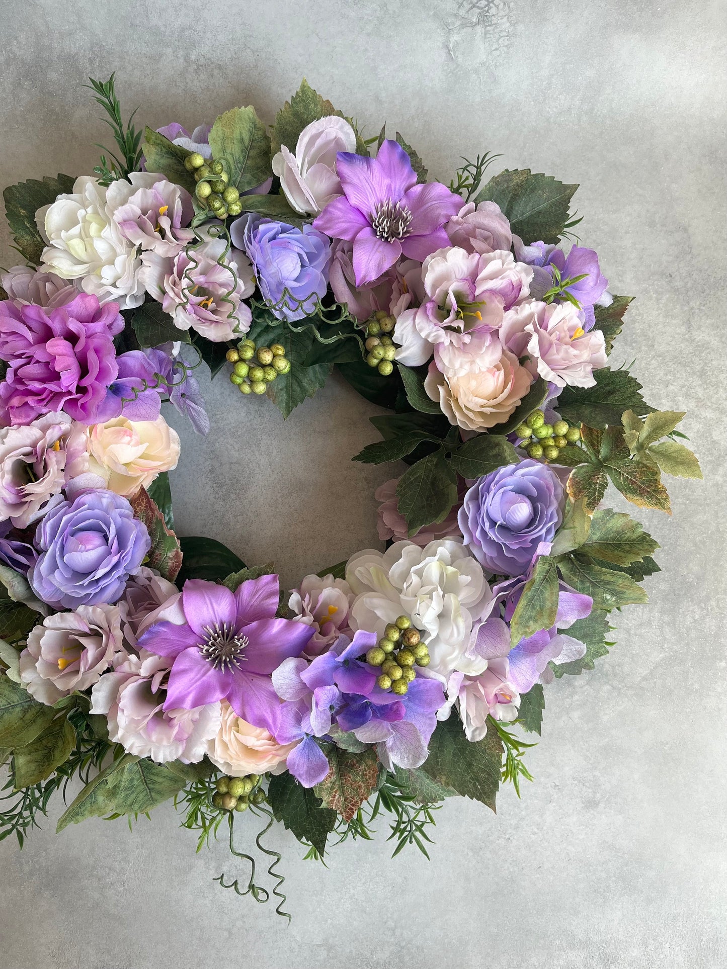Flower wreath for front door - Purple