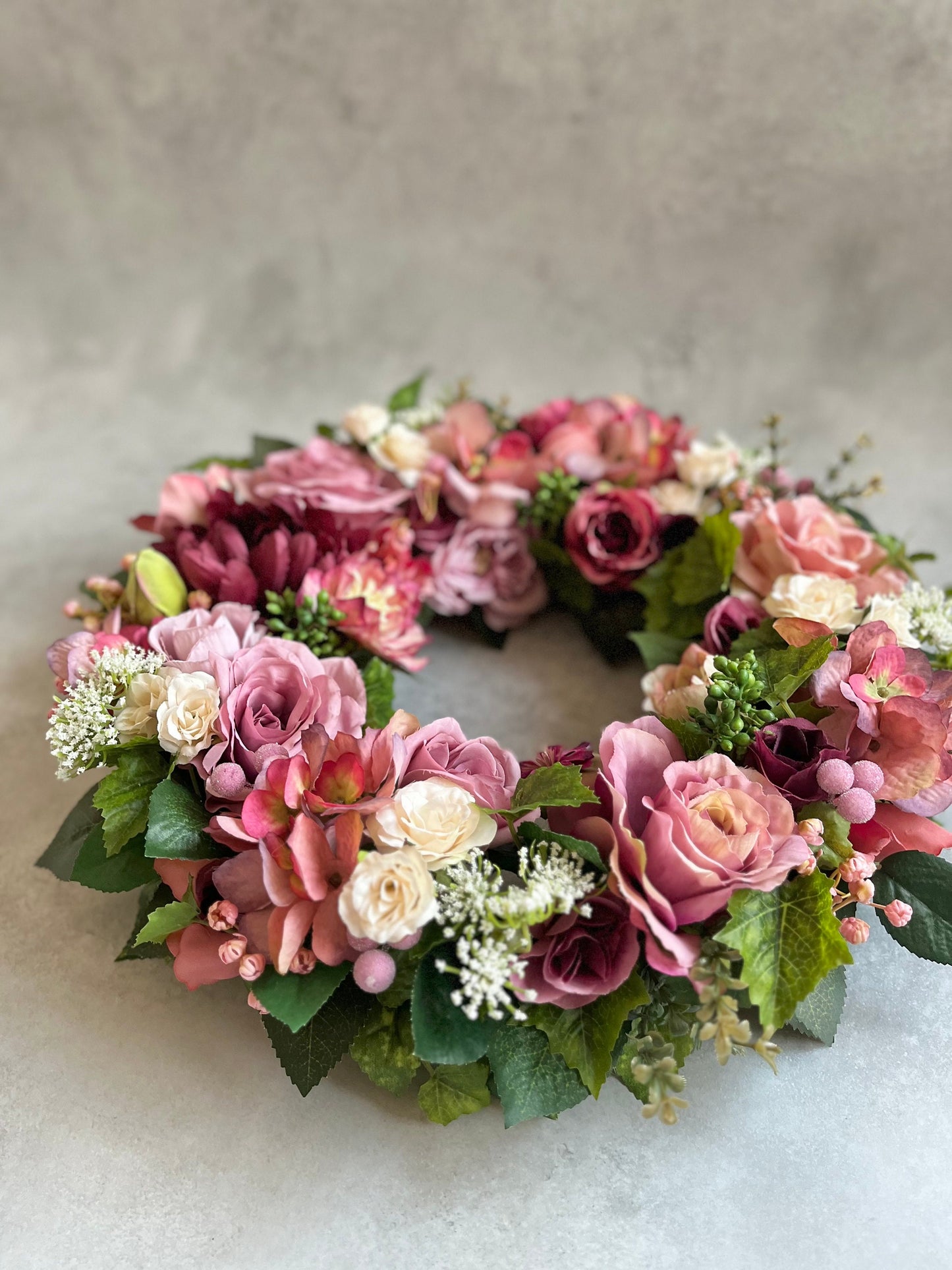 Flower wreath for front door - Pink