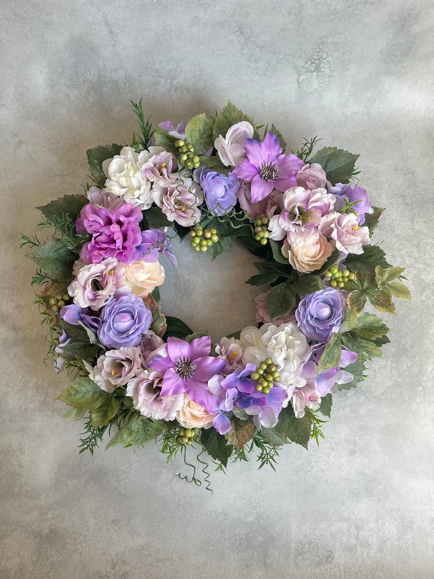 Flower wreath for front door - Purple