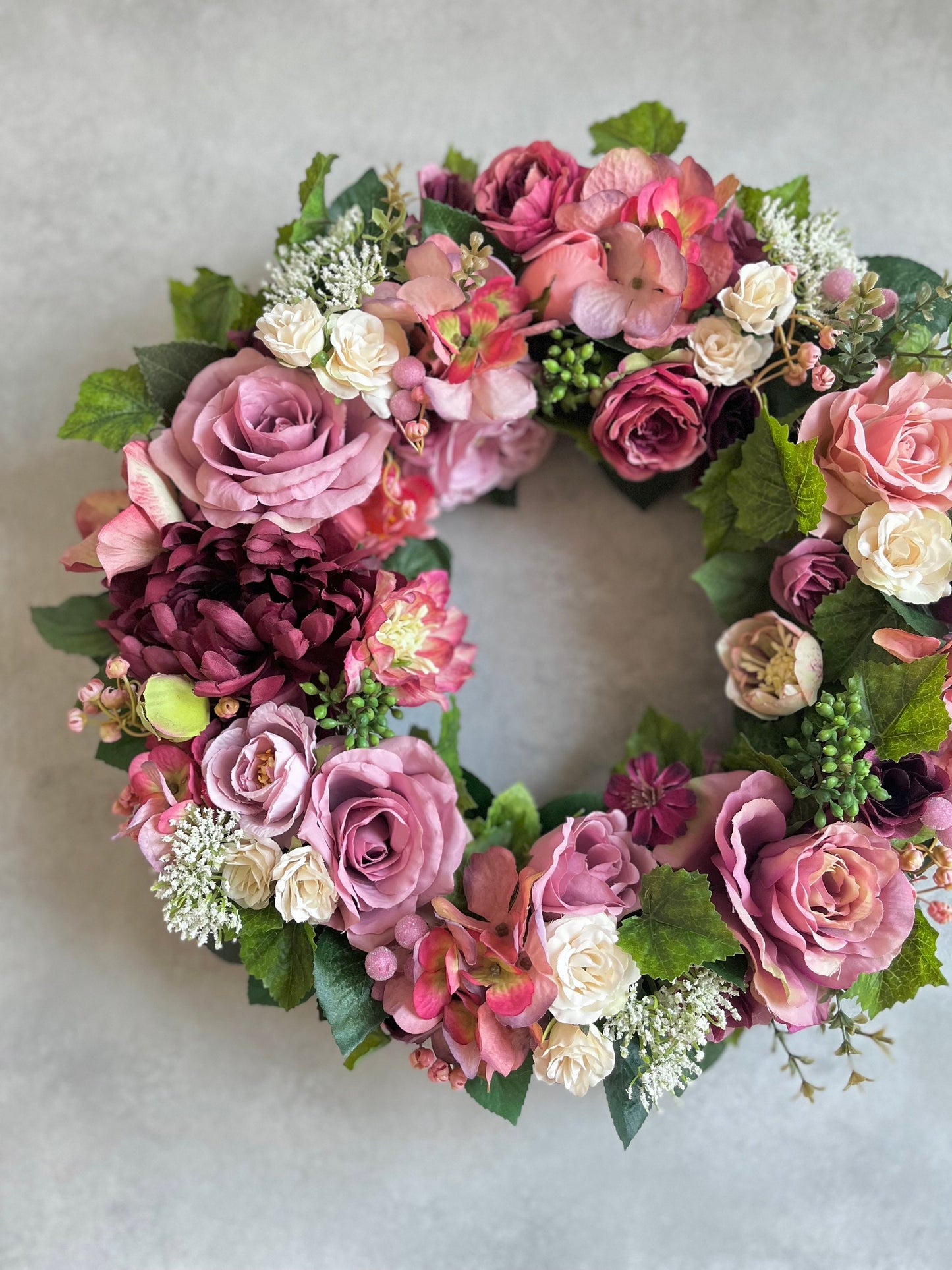 Flower wreath for front door - Pink