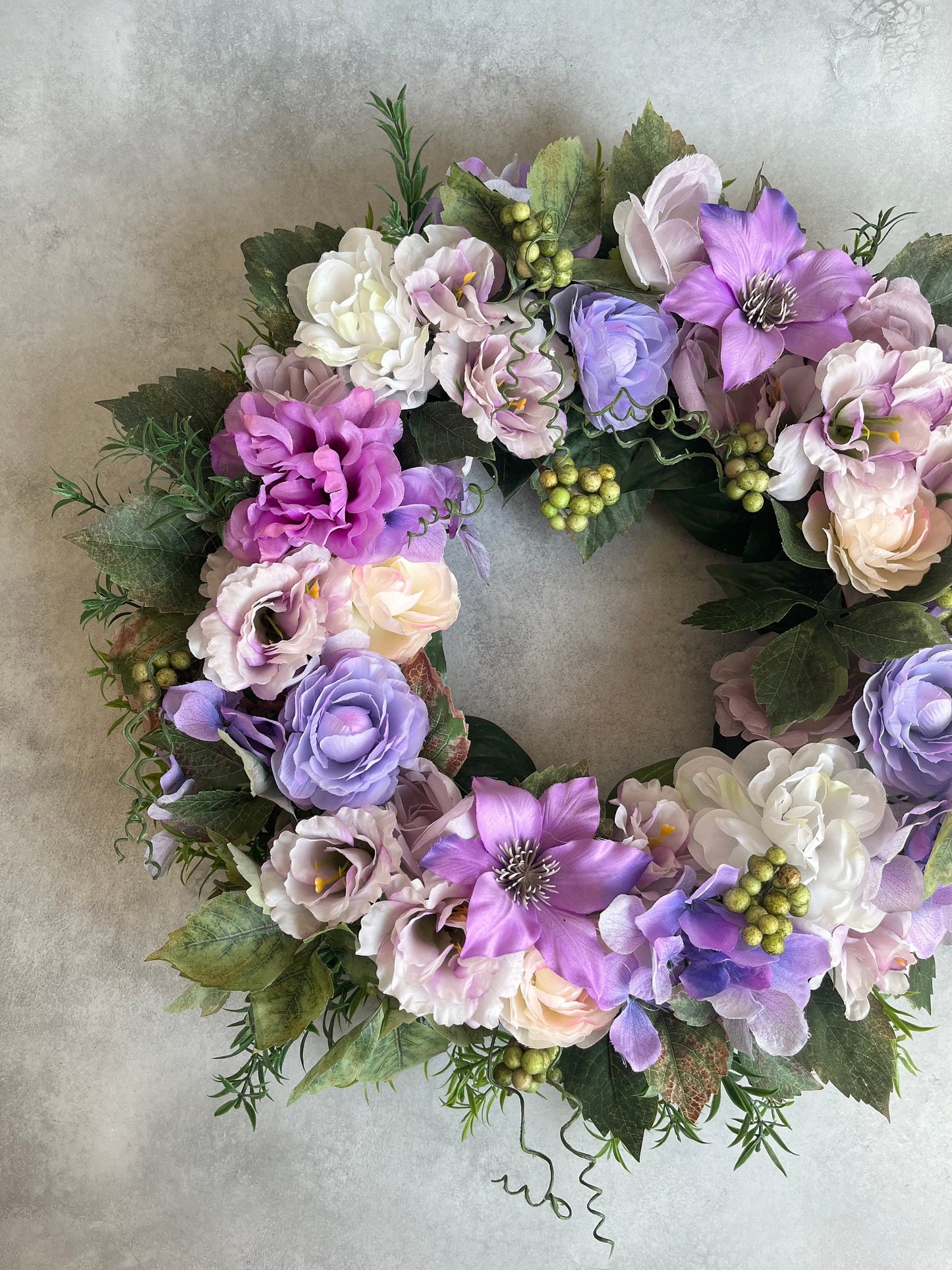 Flower wreath for front door - Purple