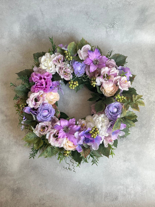 Flower wreath for front door - Purple