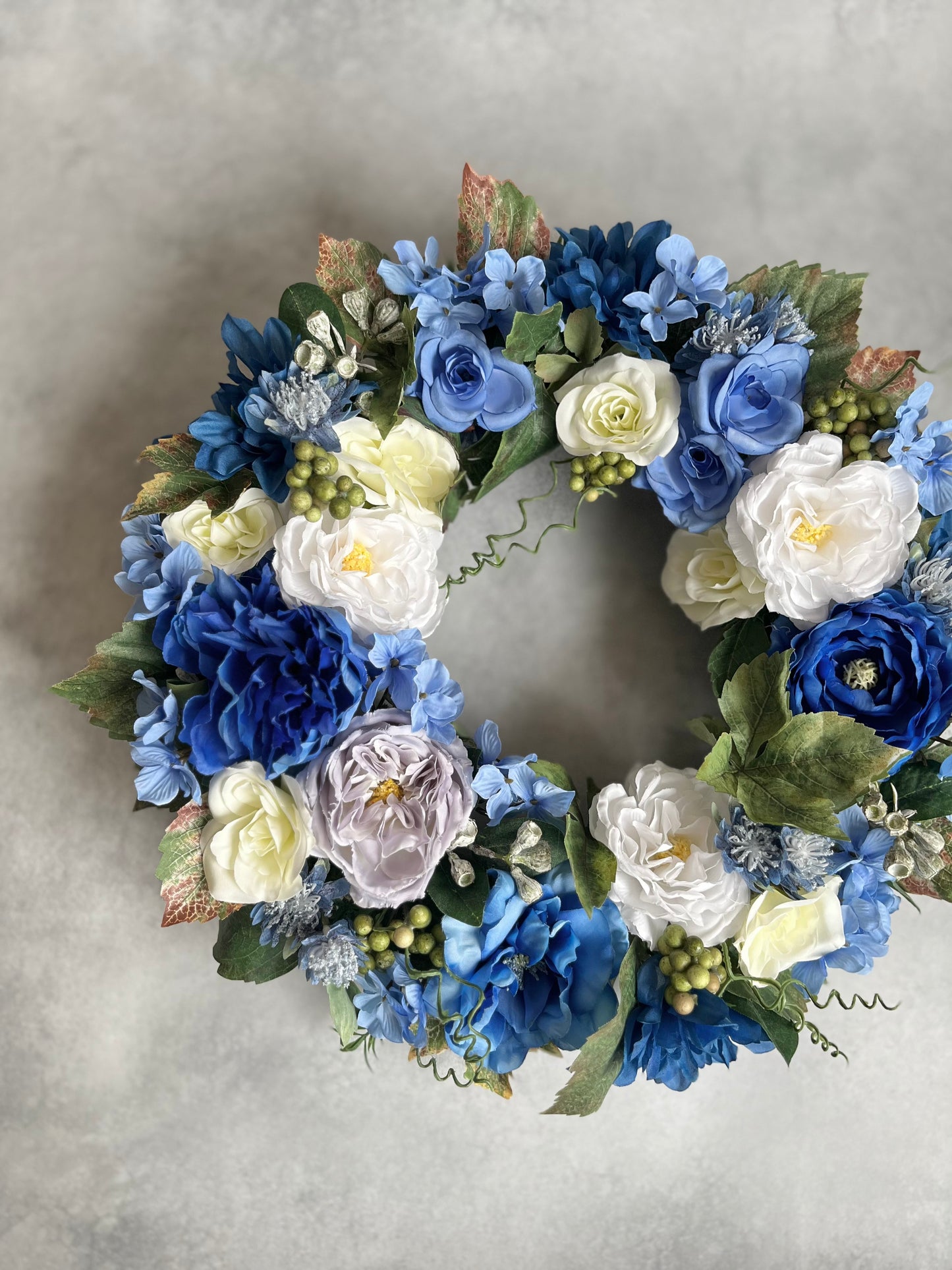 Flower wreath for front door - Blue