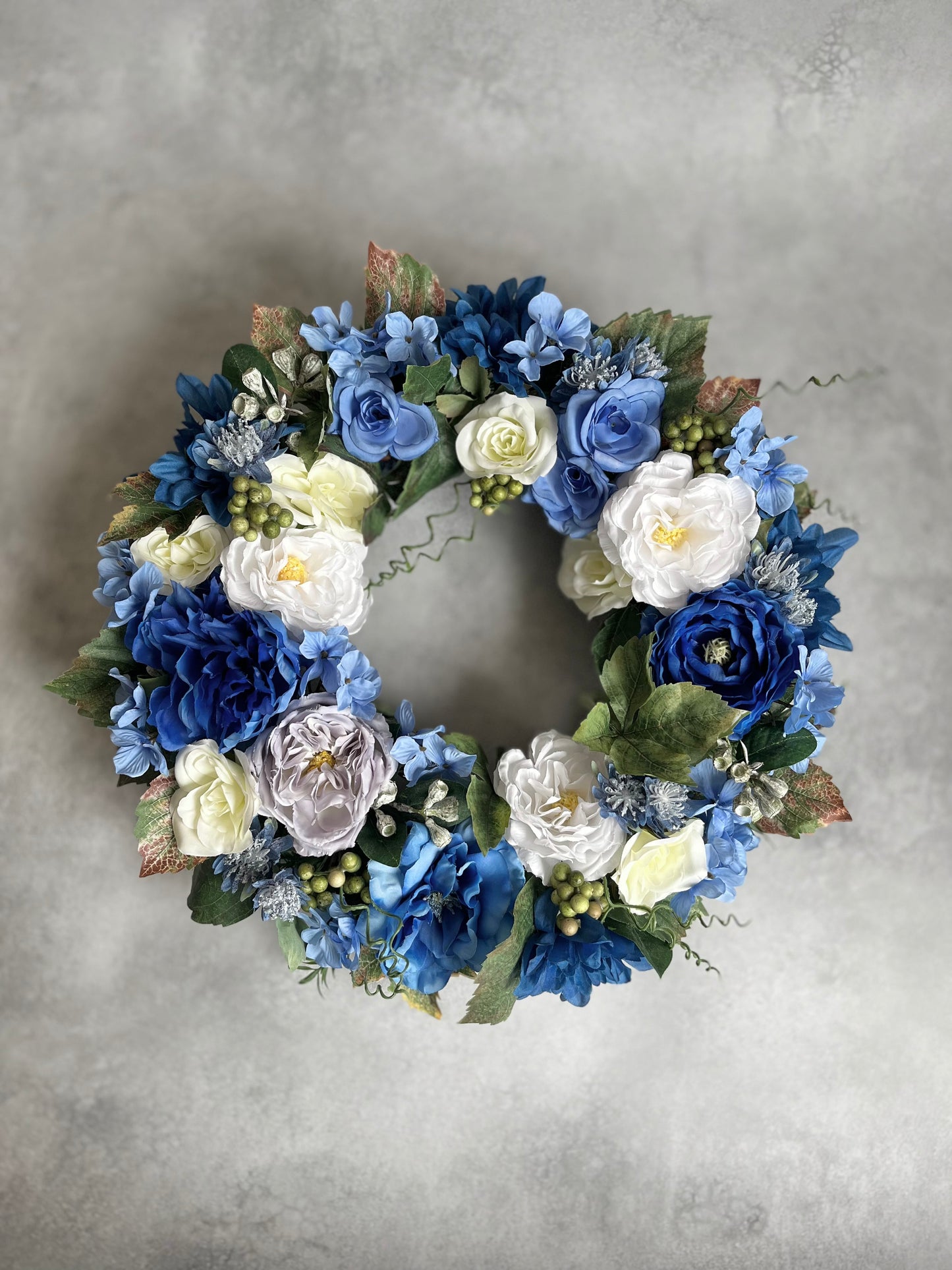 Flower wreath for front door - Blue