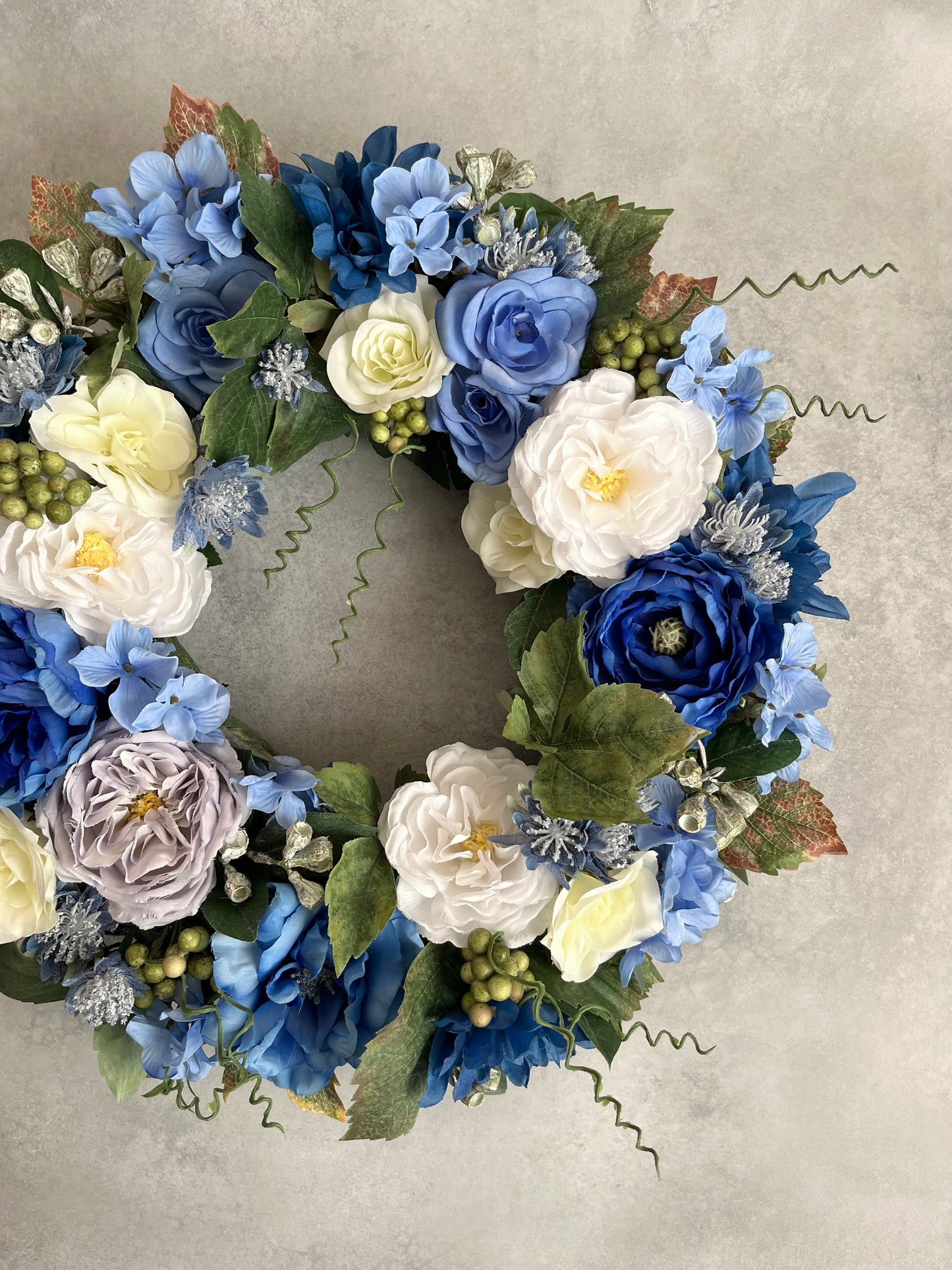 Flower wreath for front door - Blue