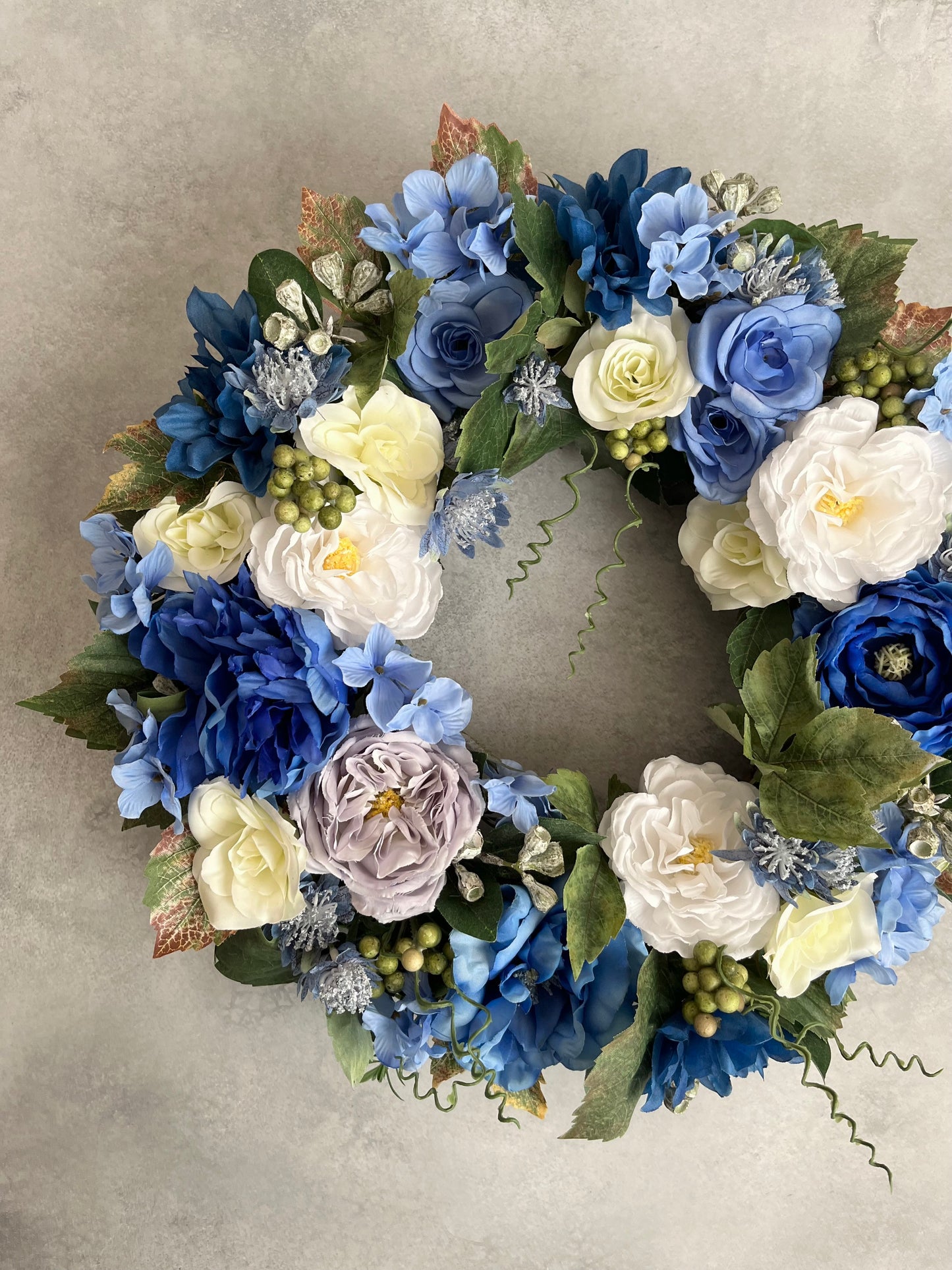 Flower wreath for front door - Blue