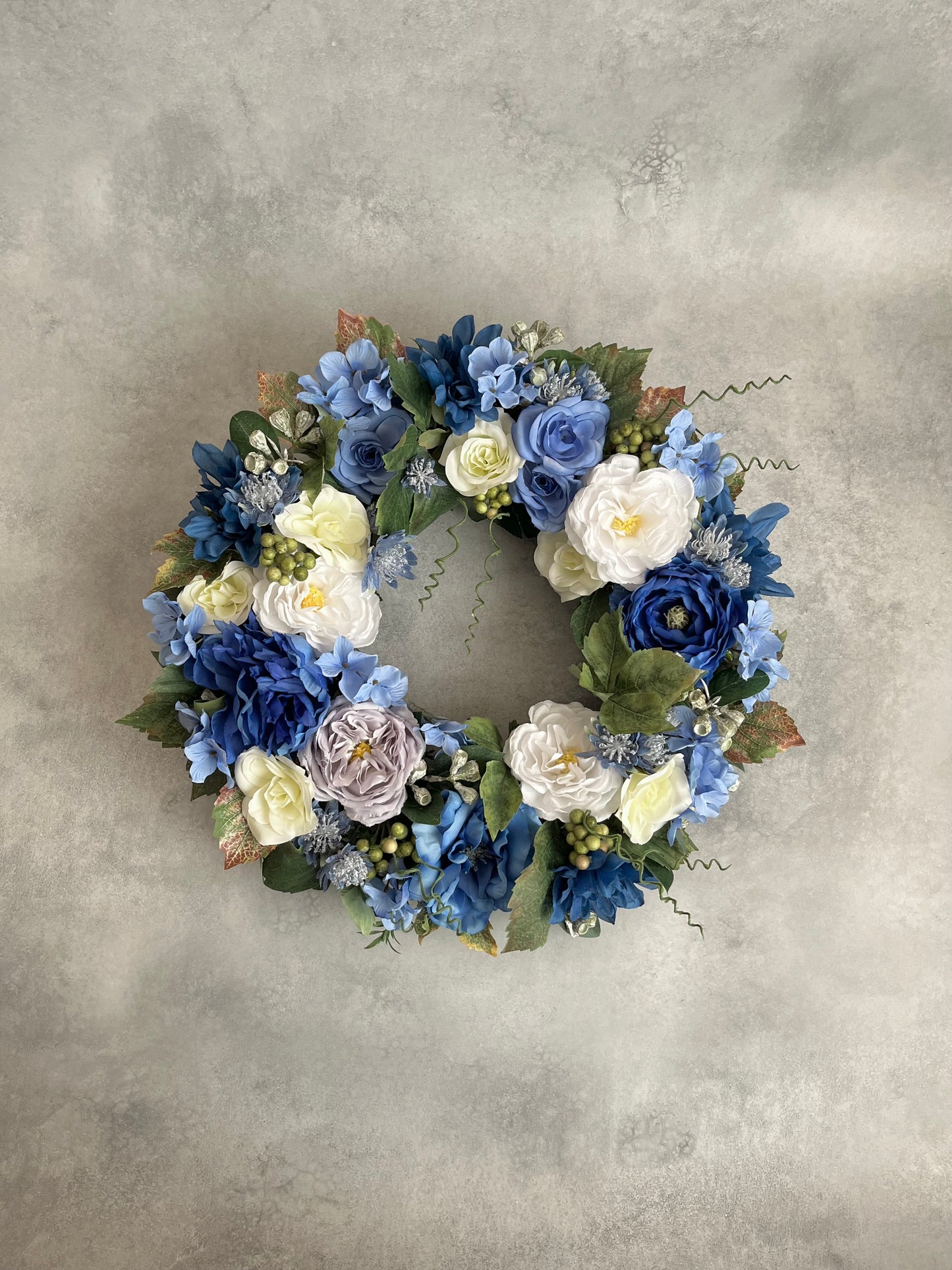 Flower wreath for front door - Blue