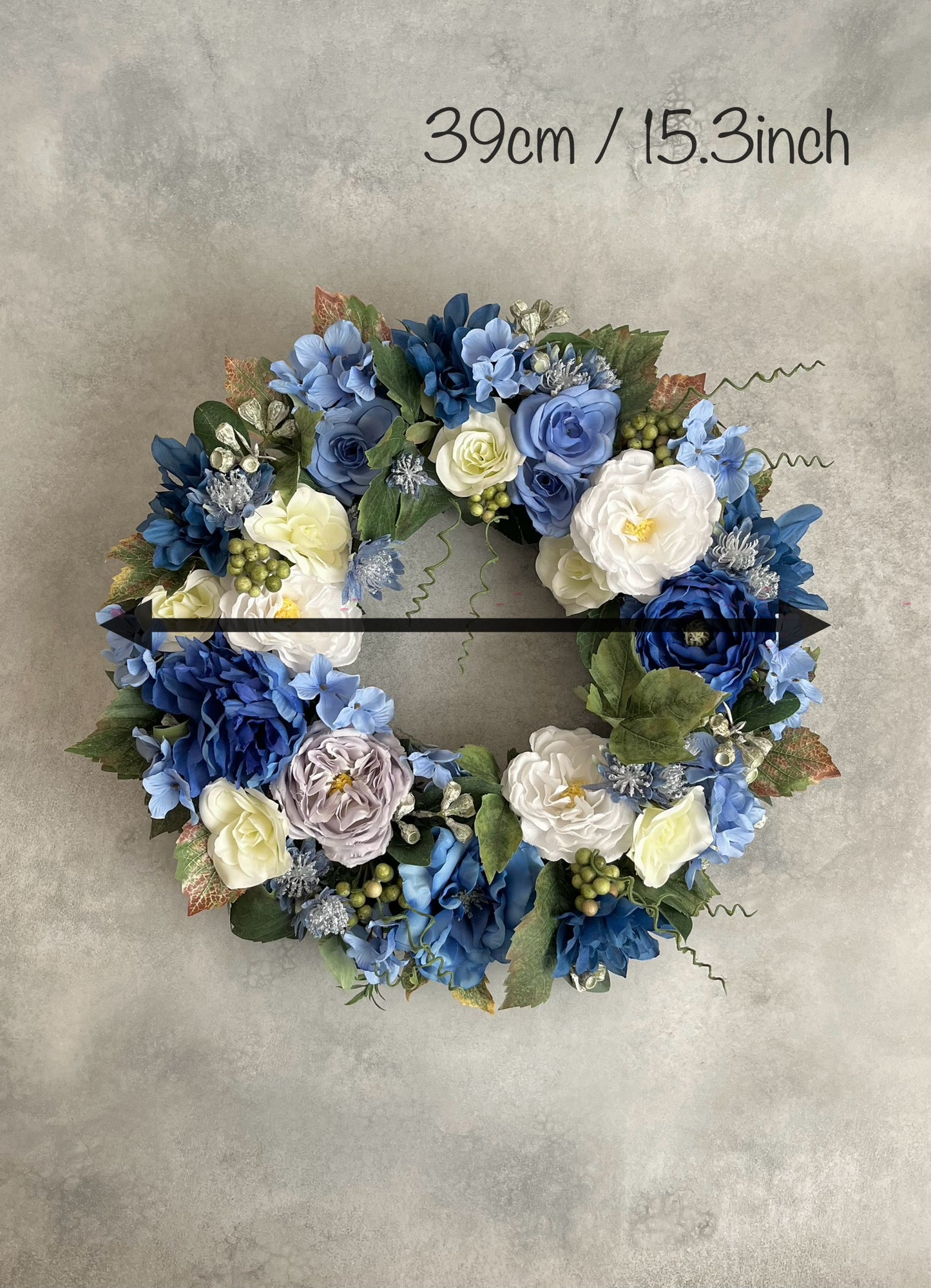 Flower wreath for front door - Blue