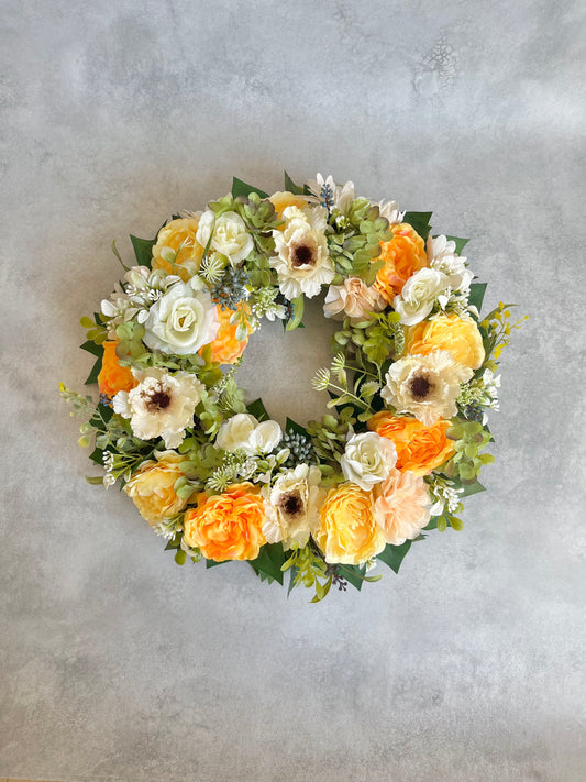 Flower wreath for front door - Yellow