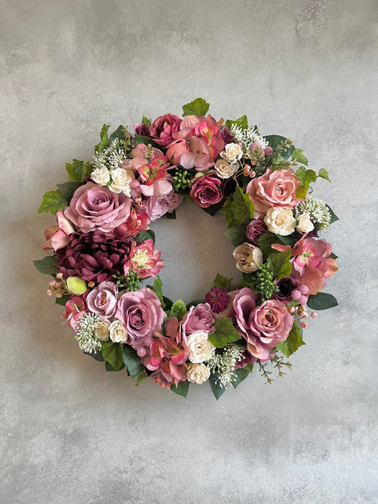 Flower wreath for front door - Pink